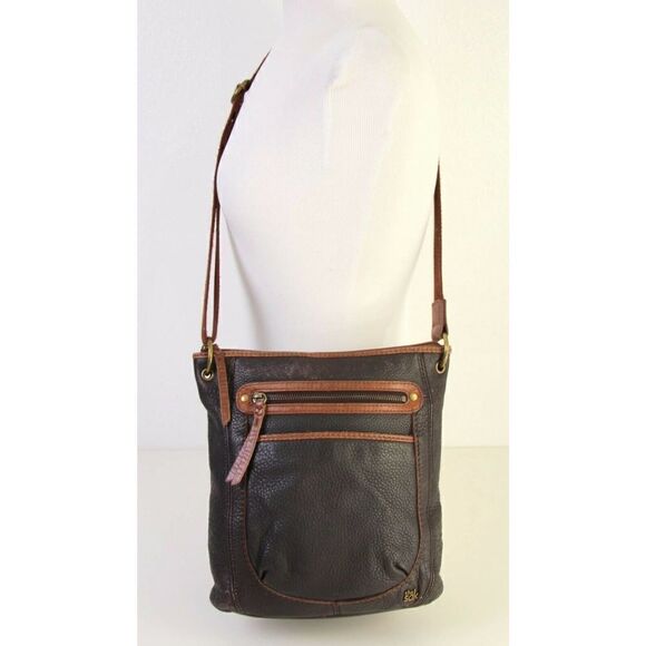 THE SAK TWO TONE BROWN GENUINE LEATHER X-BODY SHOULDER BAG HANDBAG CROSSBODY - Picture 2 of 10